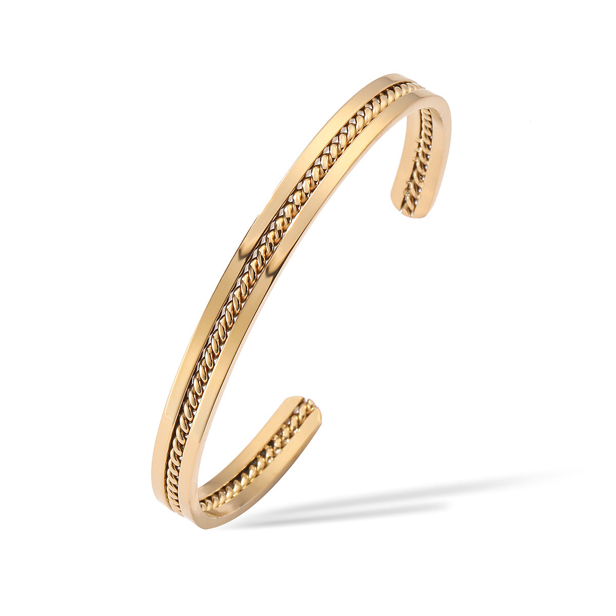 Bracciale vintage a polsino aperto irregolare placcato oro 18 carati in acciaio inossidabile da donna
