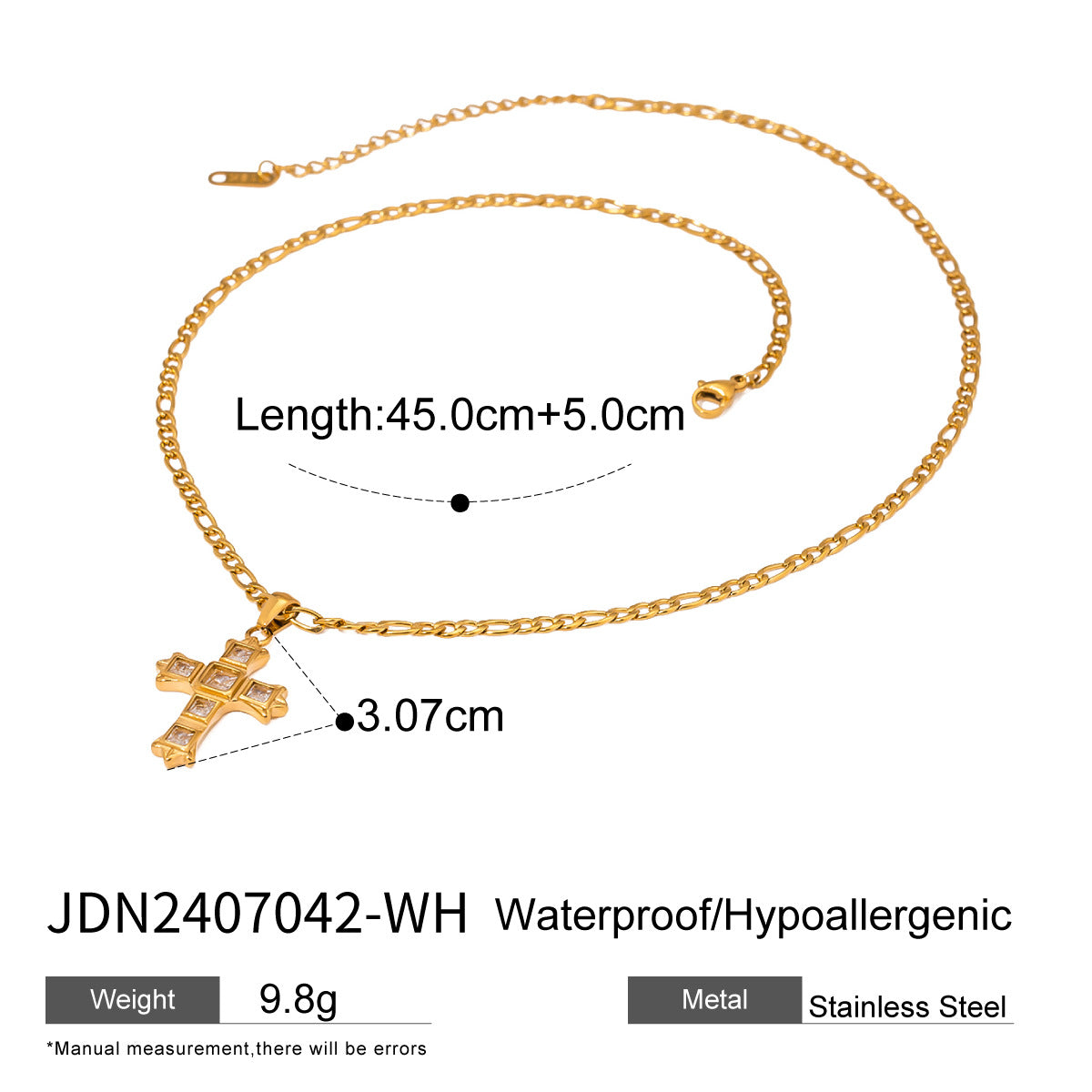 Geometric Cross Stainless Steel Necklace with Cubic Zirconia Titanium Steel Pendant Plated Finish for Unisex