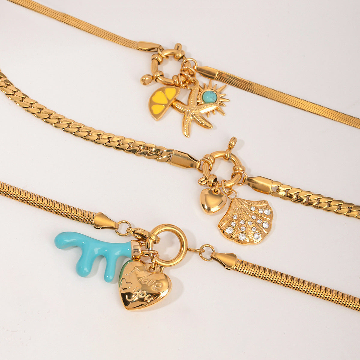 Casual Heart Charm Bar Titanium Steel PVD 18K Gold Plated Pendant Necklace