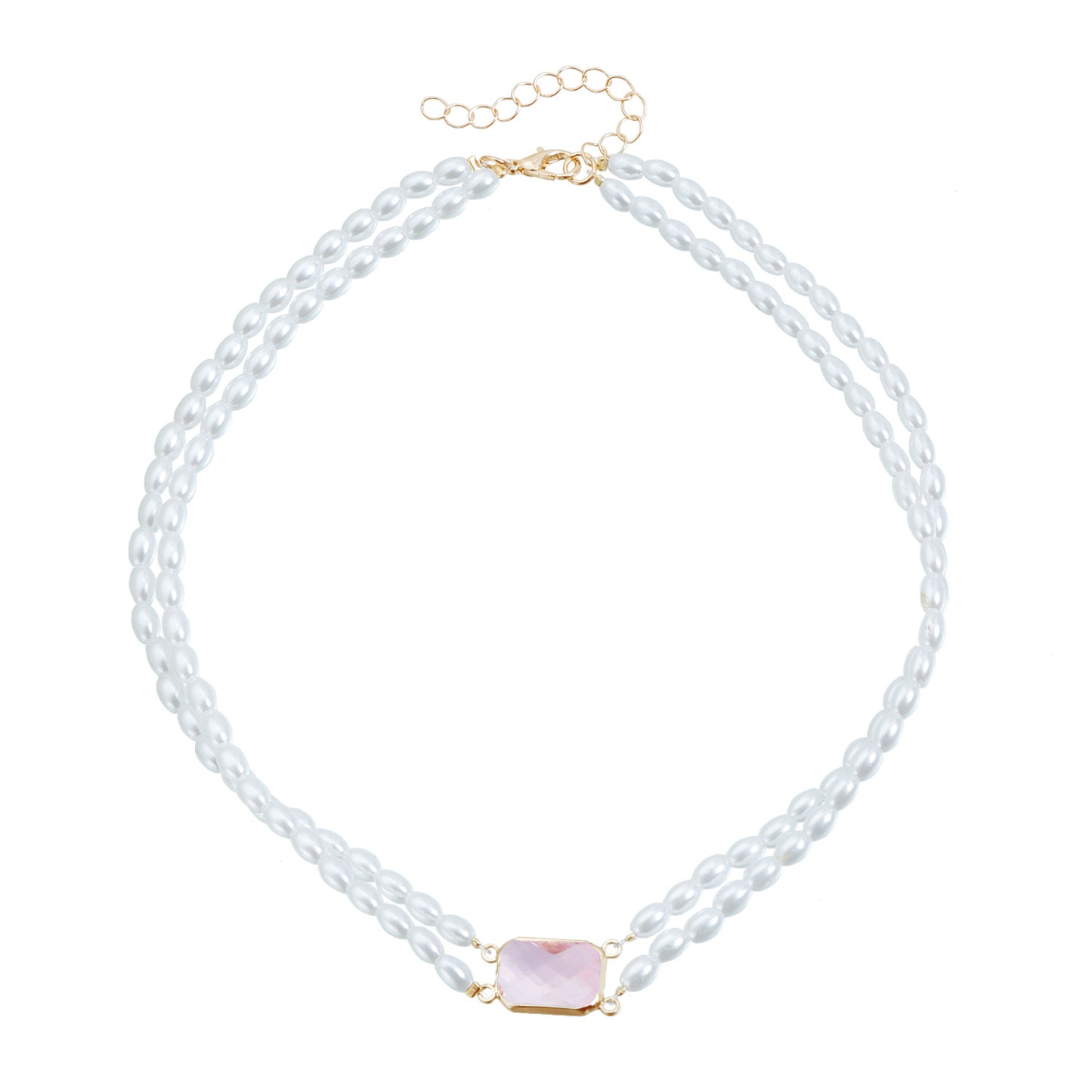 Fashion Double Layer Square Geometric Alloy Necklace with Rhinestone and Imitation Pearl for Women