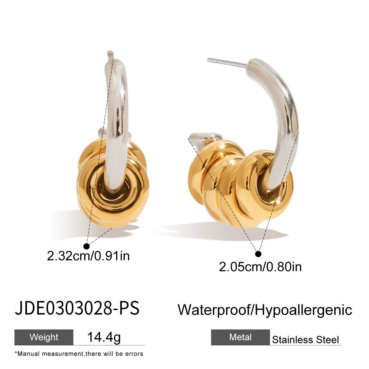 Geometric Stainless Steel Plated C-Shape Stud Earrings for Women