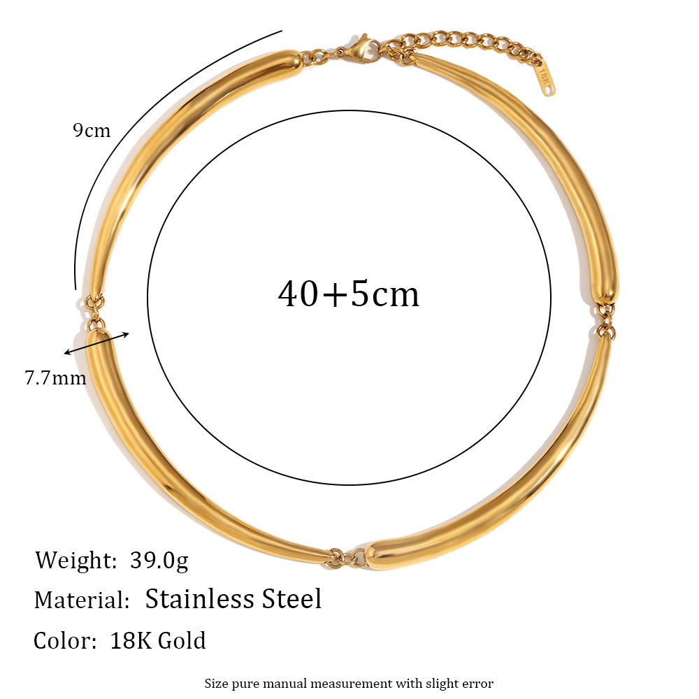 Collana con Pendente Geometrico Minimalista da Donna Acciaio Inossidabile Placcato Oro 18K Design Ispirato al Bambù