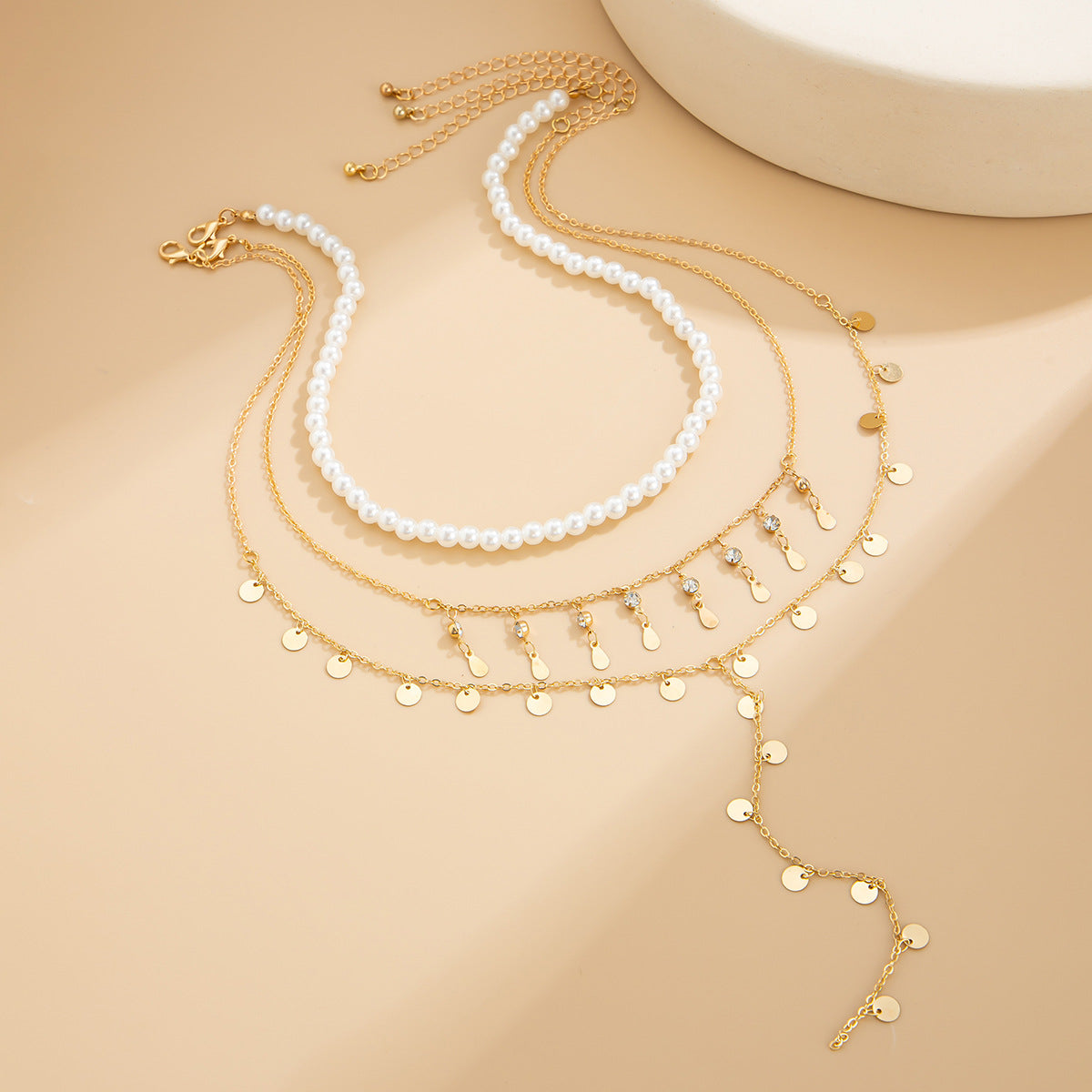 Fashion Imitation Pearl Y-Shape Tassel Layered Necklace for Women