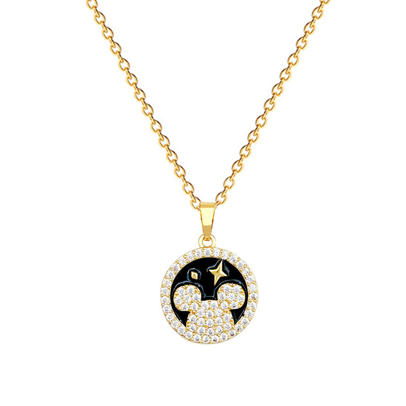 Collana con Ciondolo Orso Cartone Animato in Acciaio al Titanio con Finitura Smaltata e Intarsio di Strass per Donna Unisex Stile Geometrico Minimalista