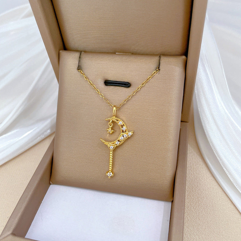 Collana pendente minimalista con luna crescente e stella con catena in acciaio inossidabile per donna e uomo