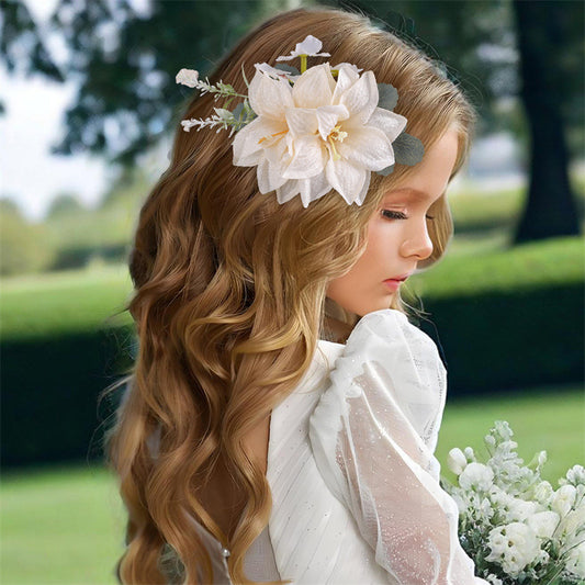 Fermaglio per capelli a becco d'anatra in stile naturale con fiocco per bambini, realizzato in resina plastica con dettagli a volant e in rete, per foto di vacanze, feste e festival
