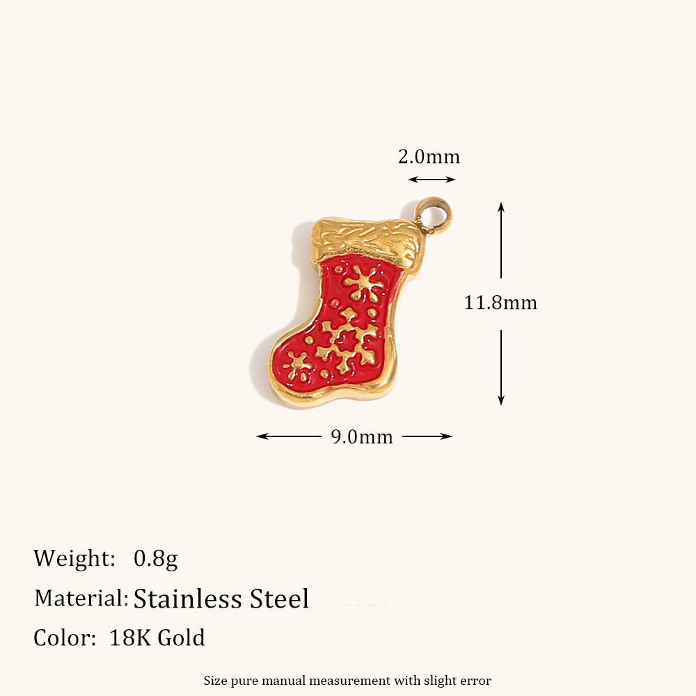 Colgante de moda con forma de corazón y copo de nieve con diseño de gorro de Papá Noel, de acero inoxidable con chapado en oro de 18 quilates para la creación de joyas DIY