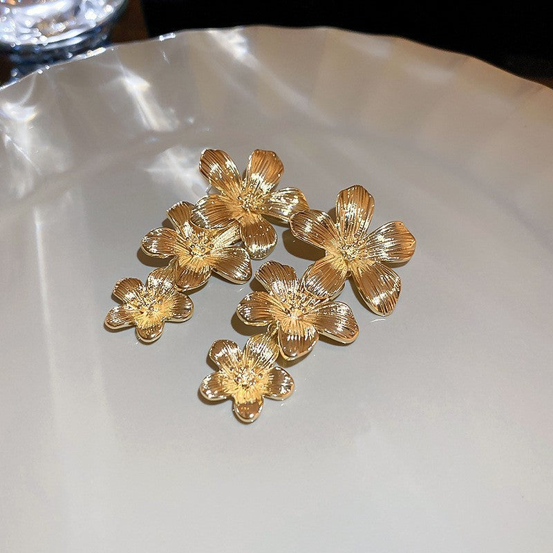 Vintage Geometric Metal Stud Earrings with Round Pearl Accents and Silver-Plated Posts for Women