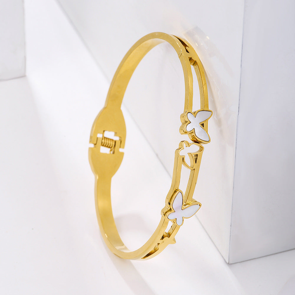Vintage Stainless Steel Butterfly Round Plated Cuff Bracelet