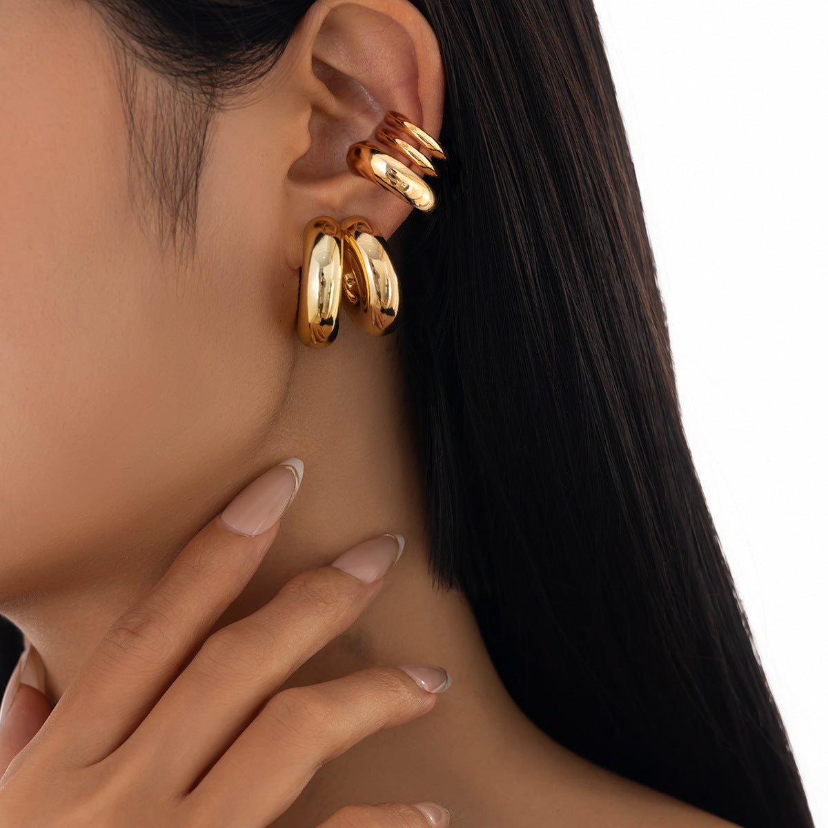 Pendientes de clip de tubo redondo hueco geométricos minimalistas para mujer con acabado de metal chapado