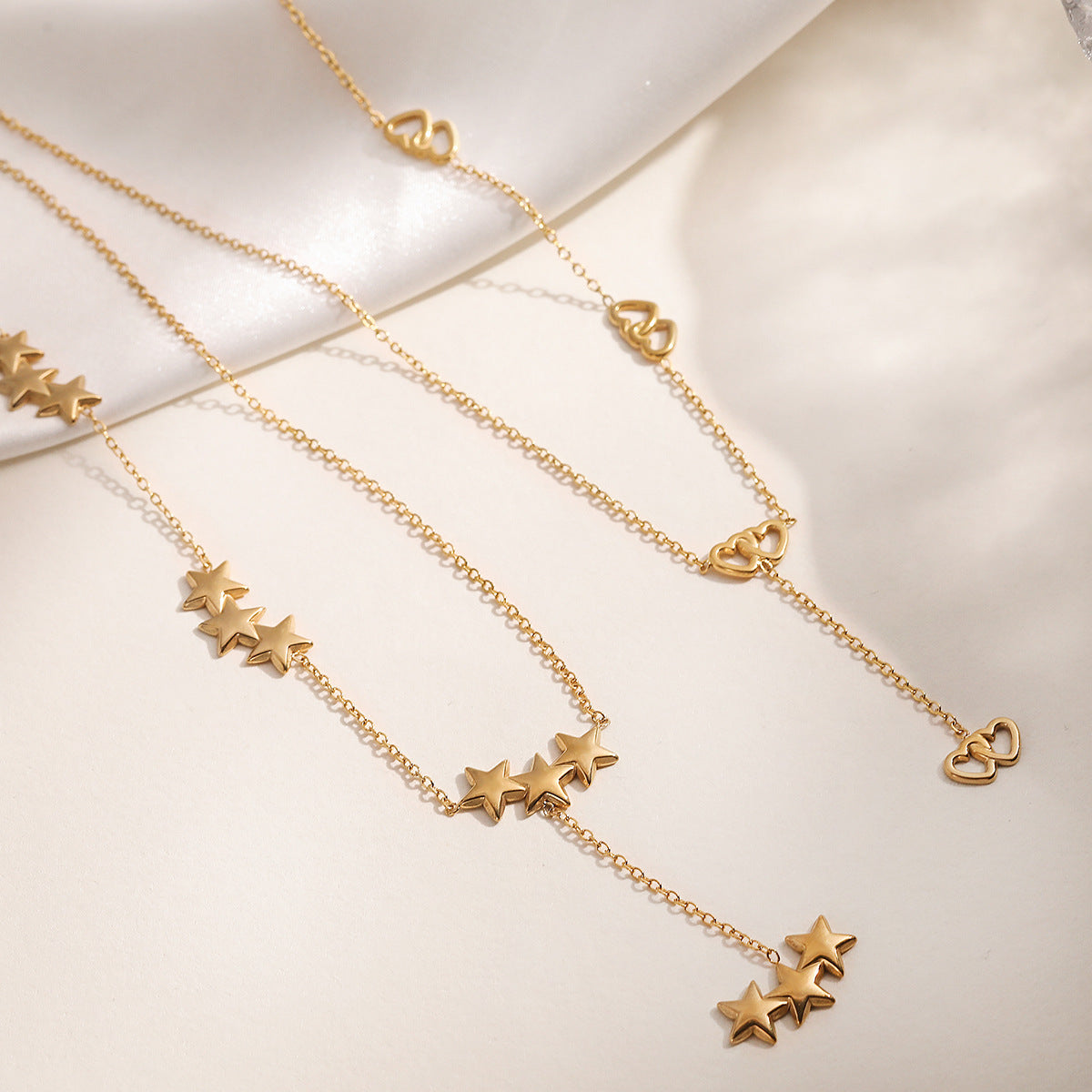 Minimalist Geometric Stainless Steel Pendant Necklace with 18K Gold Plating and Asymmetrical Tassel for Women