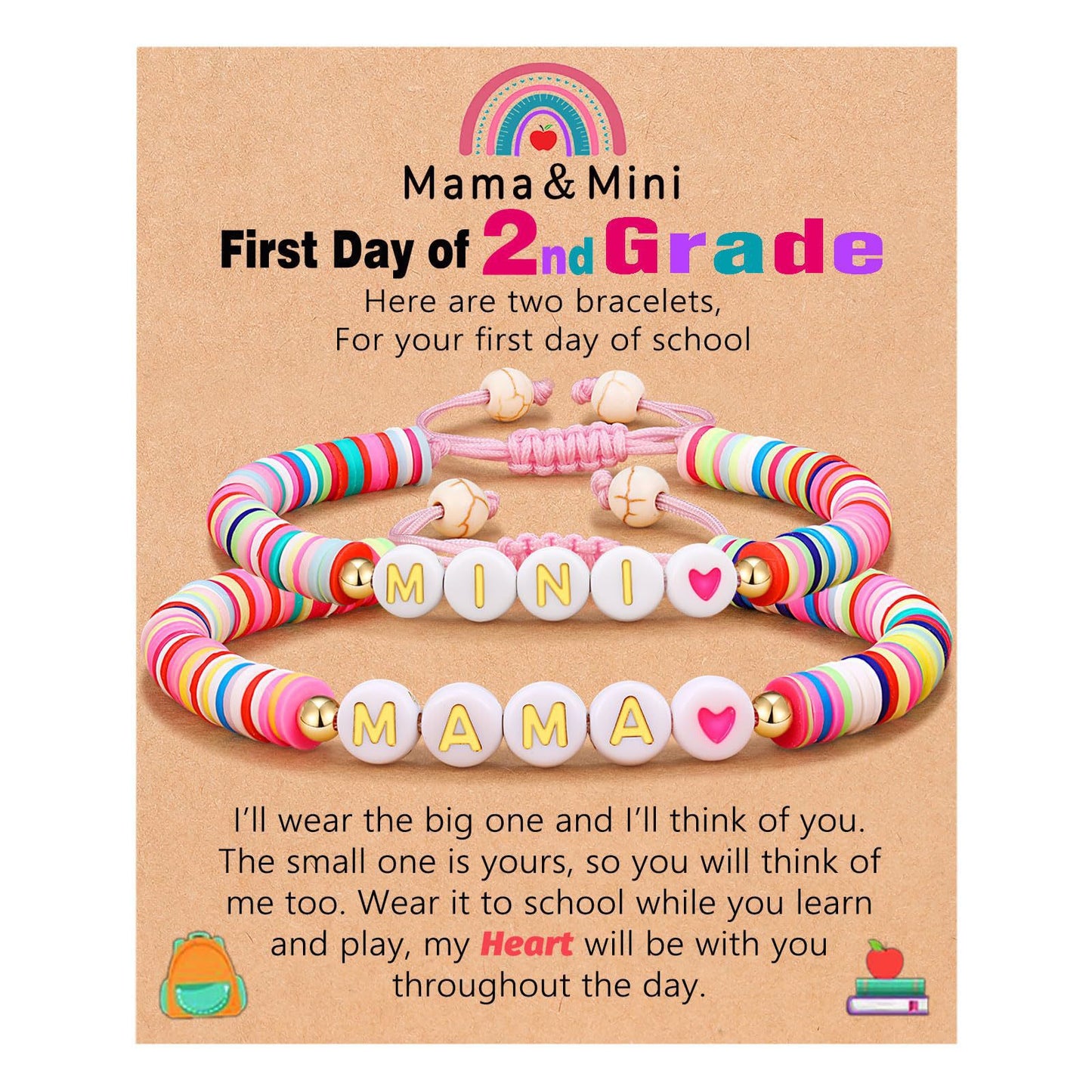 Sweet Geometric Heart Letter Resin Bracelet Set for Kids First Day of School Gift
