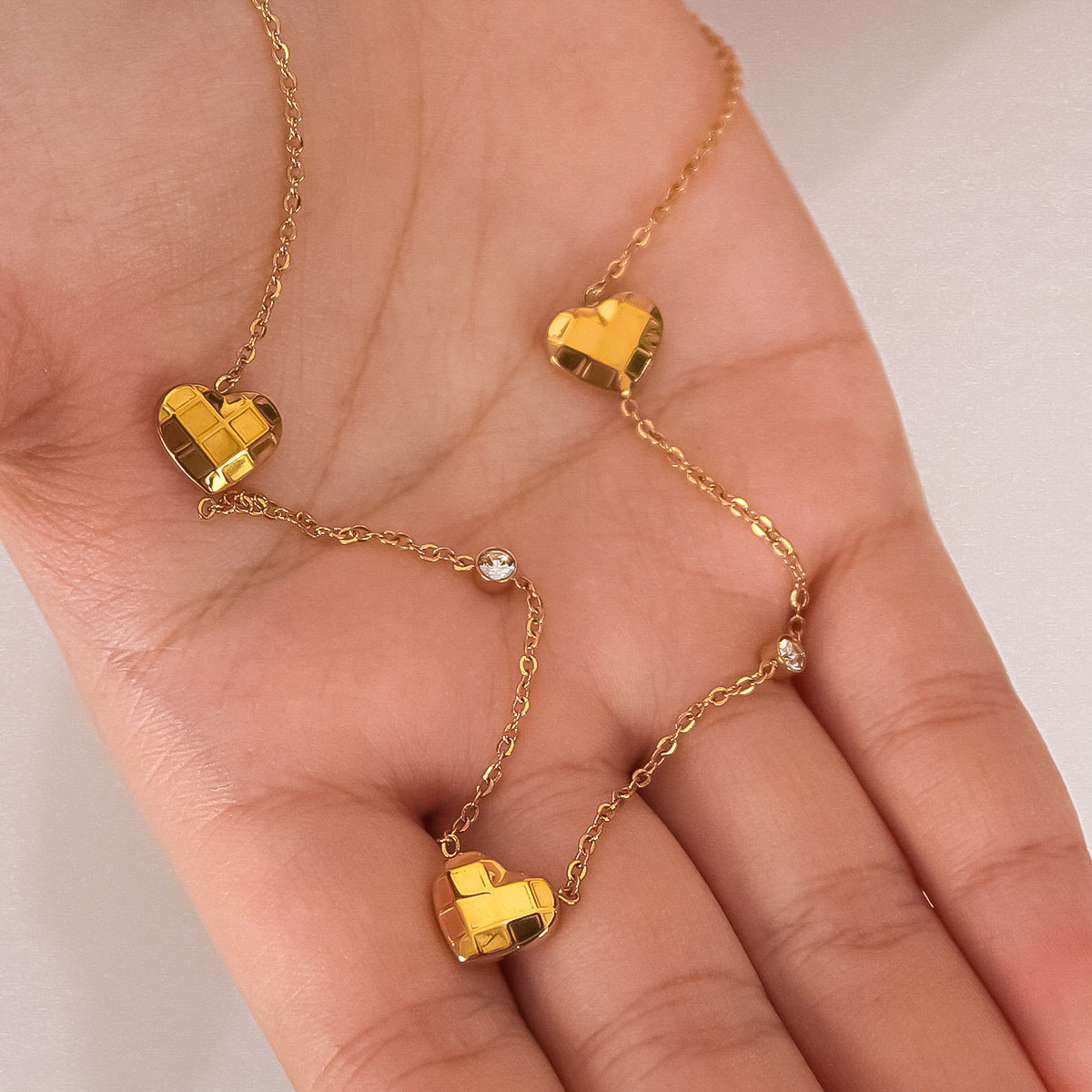Geometric Heart Pendant Necklace for Women Stainless Steel with 18K Gold Plating and Zircon Inlay