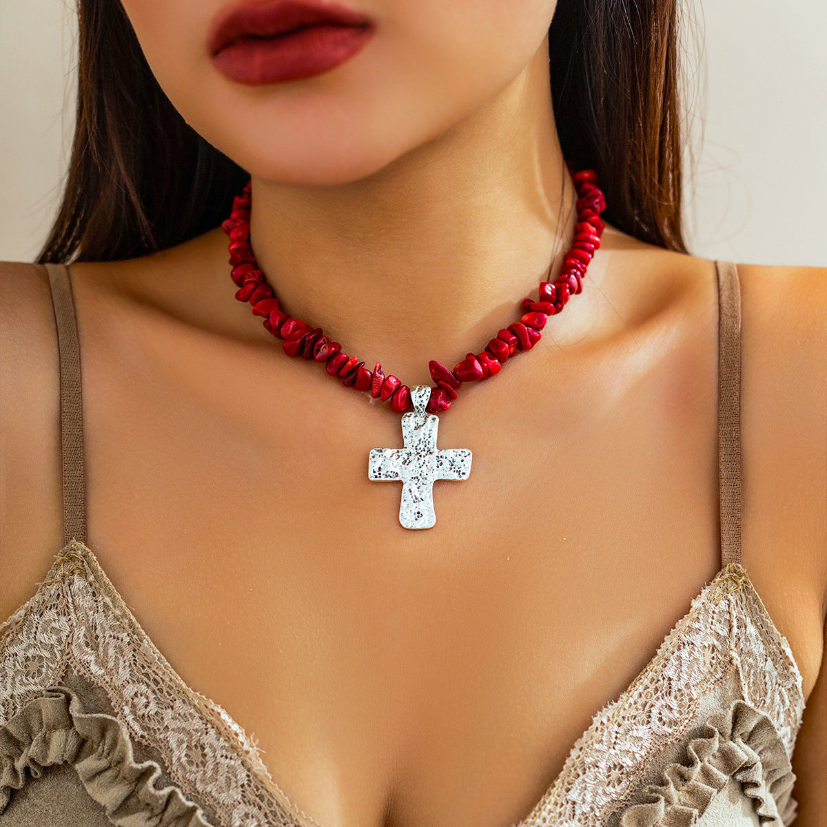Vintage Cross Geometric Alloy Necklace for Women