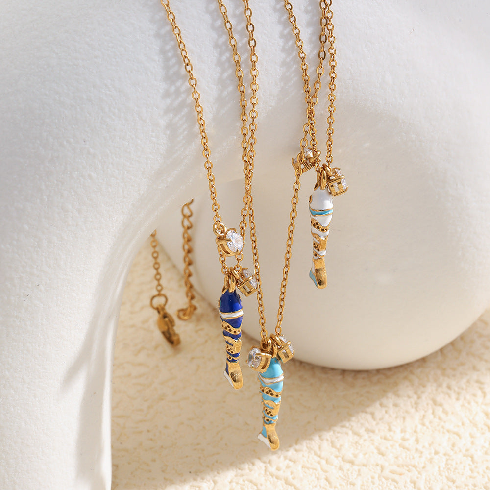 Elegant 18K Gold Plated Stainless Steel Drip Oil Animal Pendant Necklace with Cubic Zirconia for Women