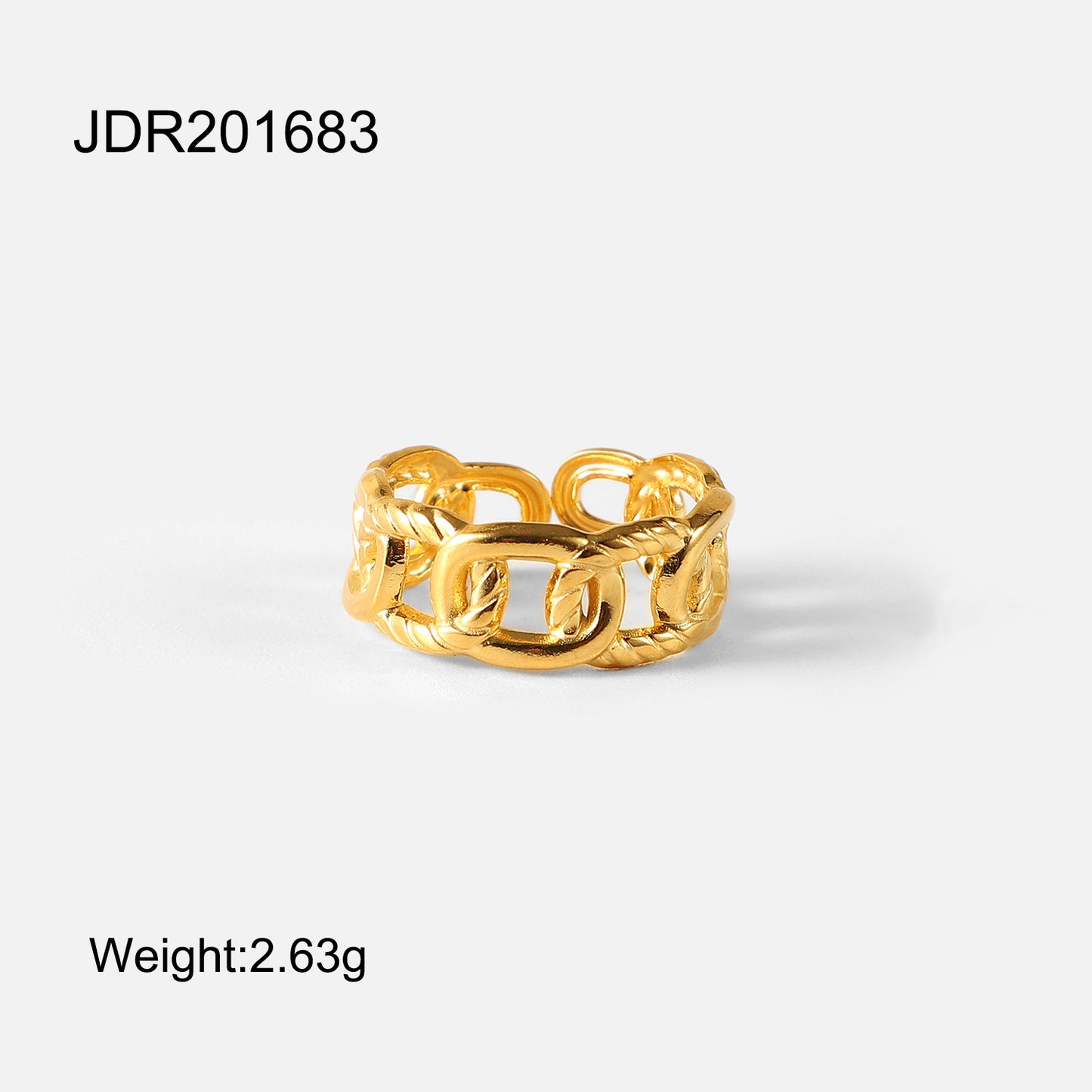 Geometric Stainless Steel Ring with 18K Gold Plating and Twisted Chain Design for Women