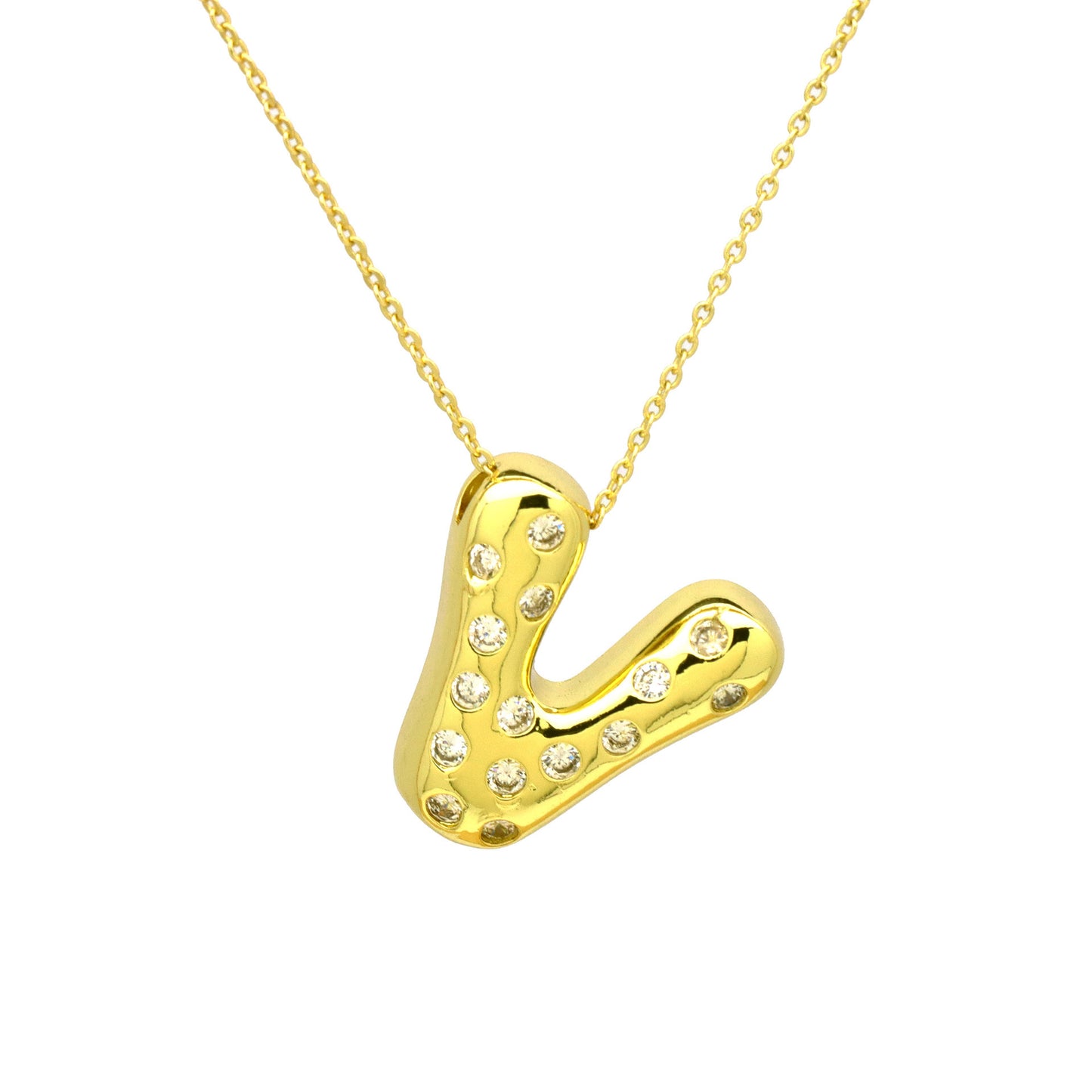 Sweet Plated Brass Letter Pendant Necklace with Cubic Zirconia Inlay for Women