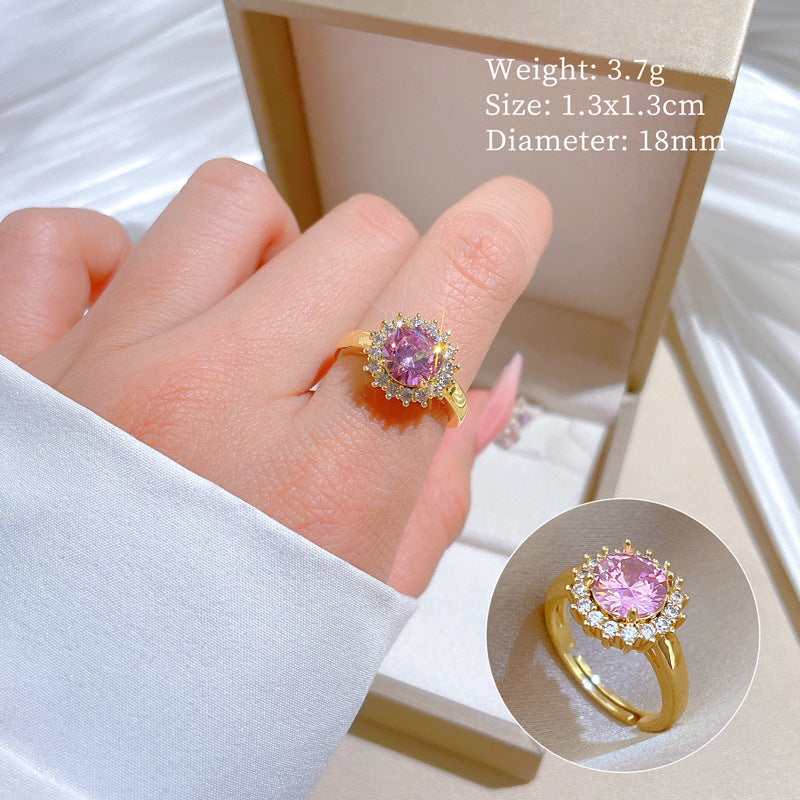 Anello da donna regolabile a corona placcato oro rosa in ottone stile Kawaii carino