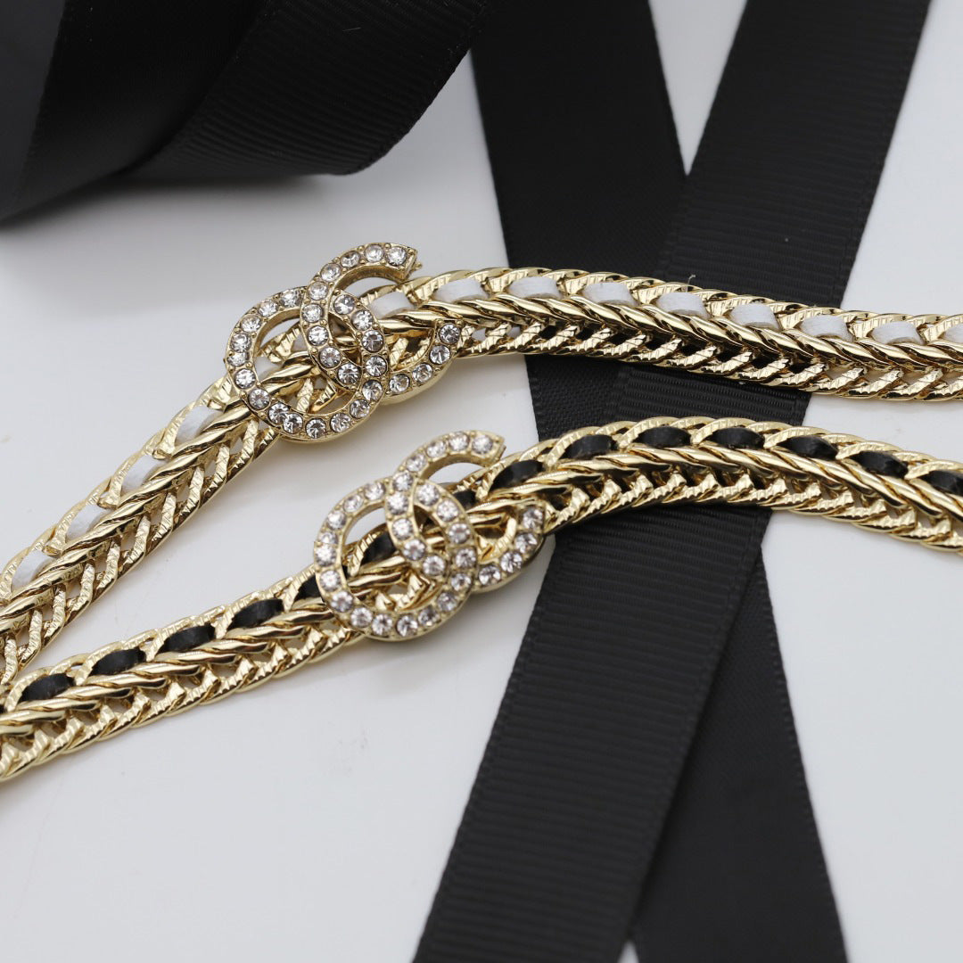Elegant Luxury Letter Rhinestone Gold Plated Brass Snake Chain Necklace for Women