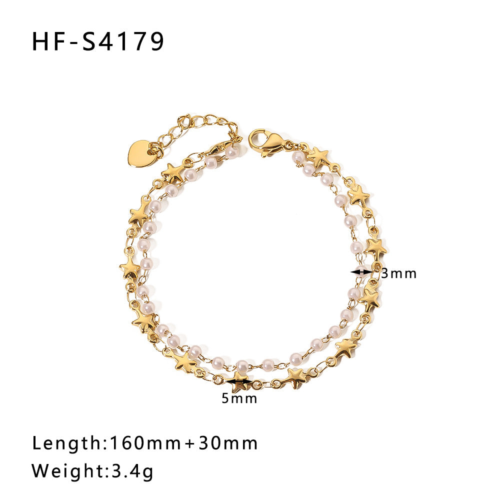 Bracciale vintage con farfalla e ciondolo rotondo in acciaio inossidabile con intarsio di strass e dettagli in perle