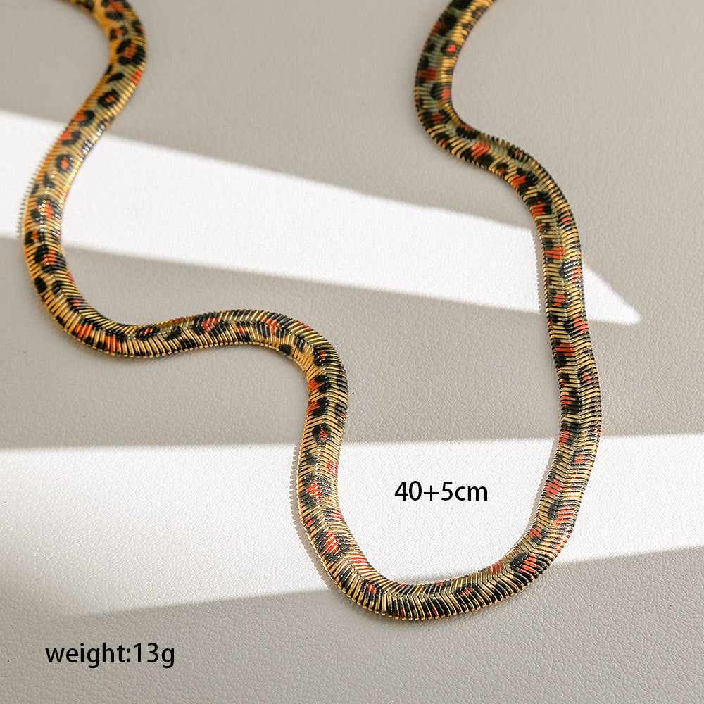 Collana Snake con Stampa Leopardata d'Ispirazione Vintage da Donna in Acciaio Inox 304 con Finitura Placcata