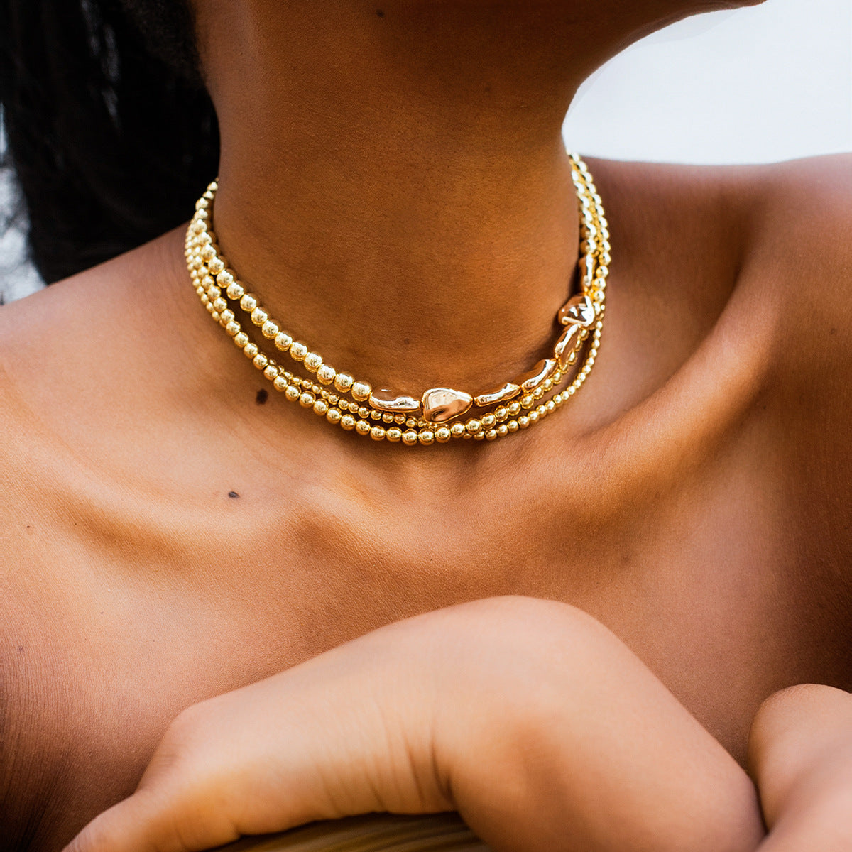 Vintage Geometric Round Resin Bead Ball Chain Necklace for Women