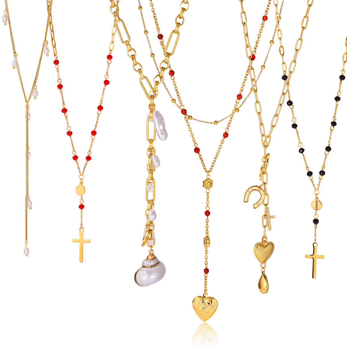 Collana con pendente a croce minimalista da donna in acciaio al titanio placcato, su catena a Y