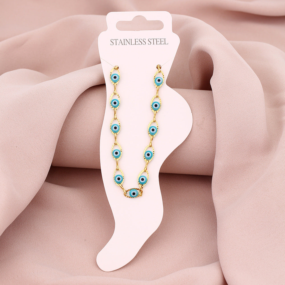 Elegante tobillera geométrica de acero de titanio para mujer con esmalte, accesorio de moda