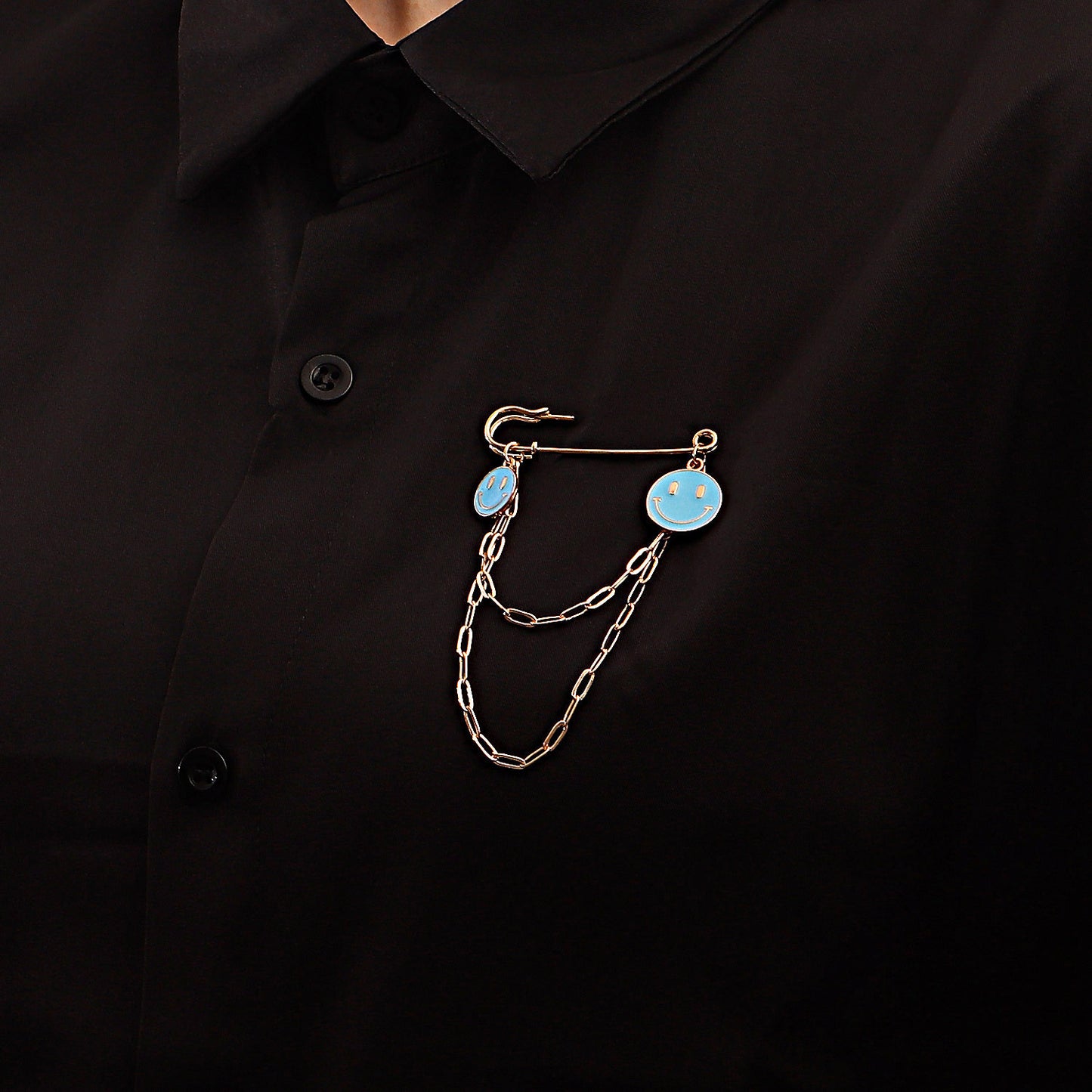 Hip Hop Style Blue Smiley Face Tassel Brooch for Women Alloy Geometric Pendant Pin with Plated Finish