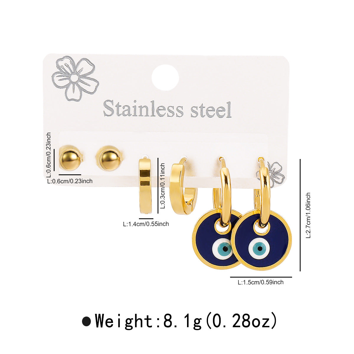 Pendientes de puño minimalistas de acero inoxidable con acabado de esmalte y diseño de ojo para mujer