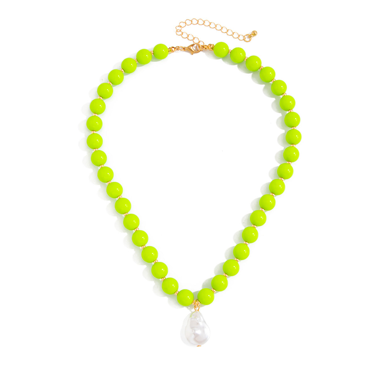 Vintage Geometric Acrylic Beaded Necklace with Baroque Pearl Pendant for Women