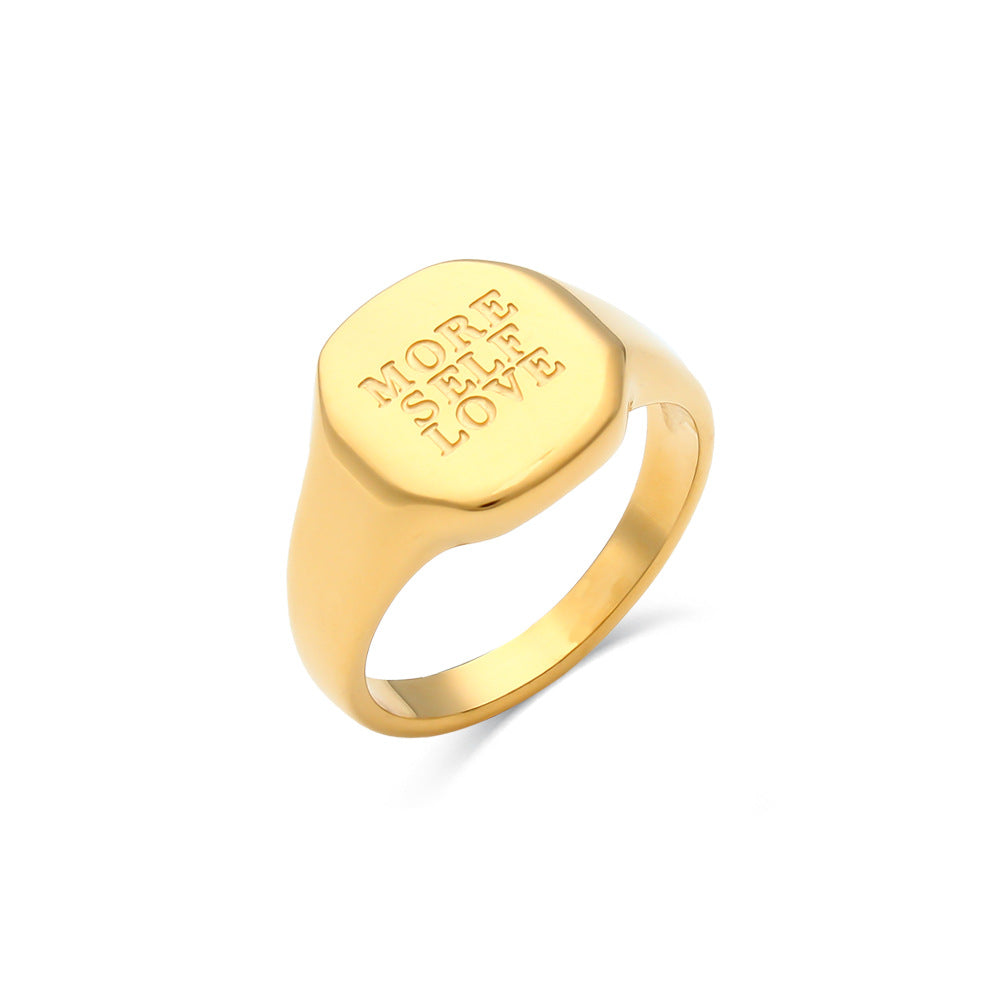 Minimalist Letter-Shaped Titanium Steel Ring with 18K Gold Plating for Women