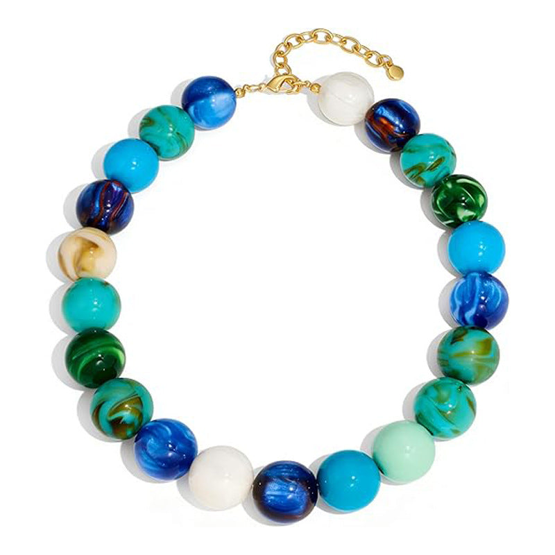 Casual Round Acrylic Bead Necklace Polished Ball Chain Women's Fashion Choker
