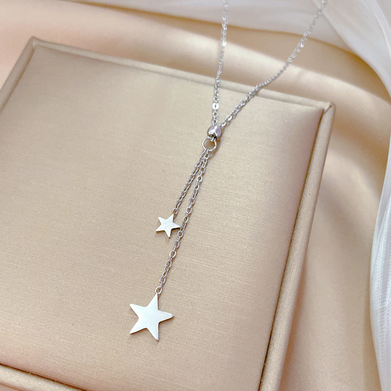 Minimalist Titanium Steel Star Pendant Necklace with Gold Plating for Women and Men, Adjustable Locket Chain Jewelry