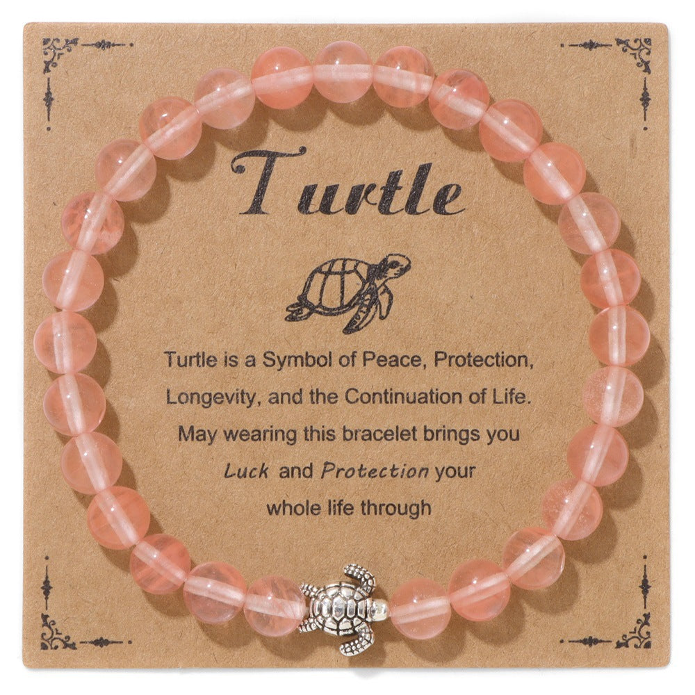 Vintage Minimalist Animal Stone Beaded Bracelet Unisex Sea Turtle Charm