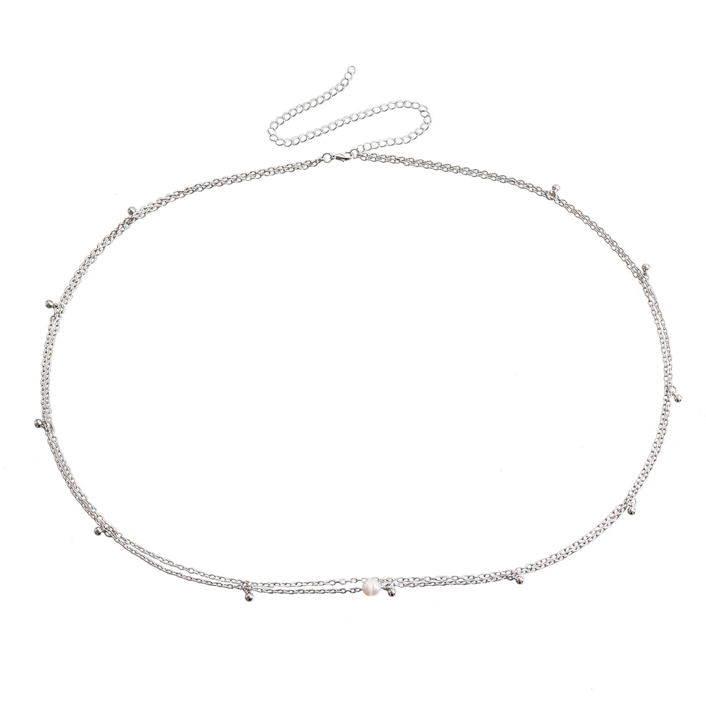 Vintage Punk Double-Layer Geometric Beaded Metal Waist Chain for Women with Adjustable Length