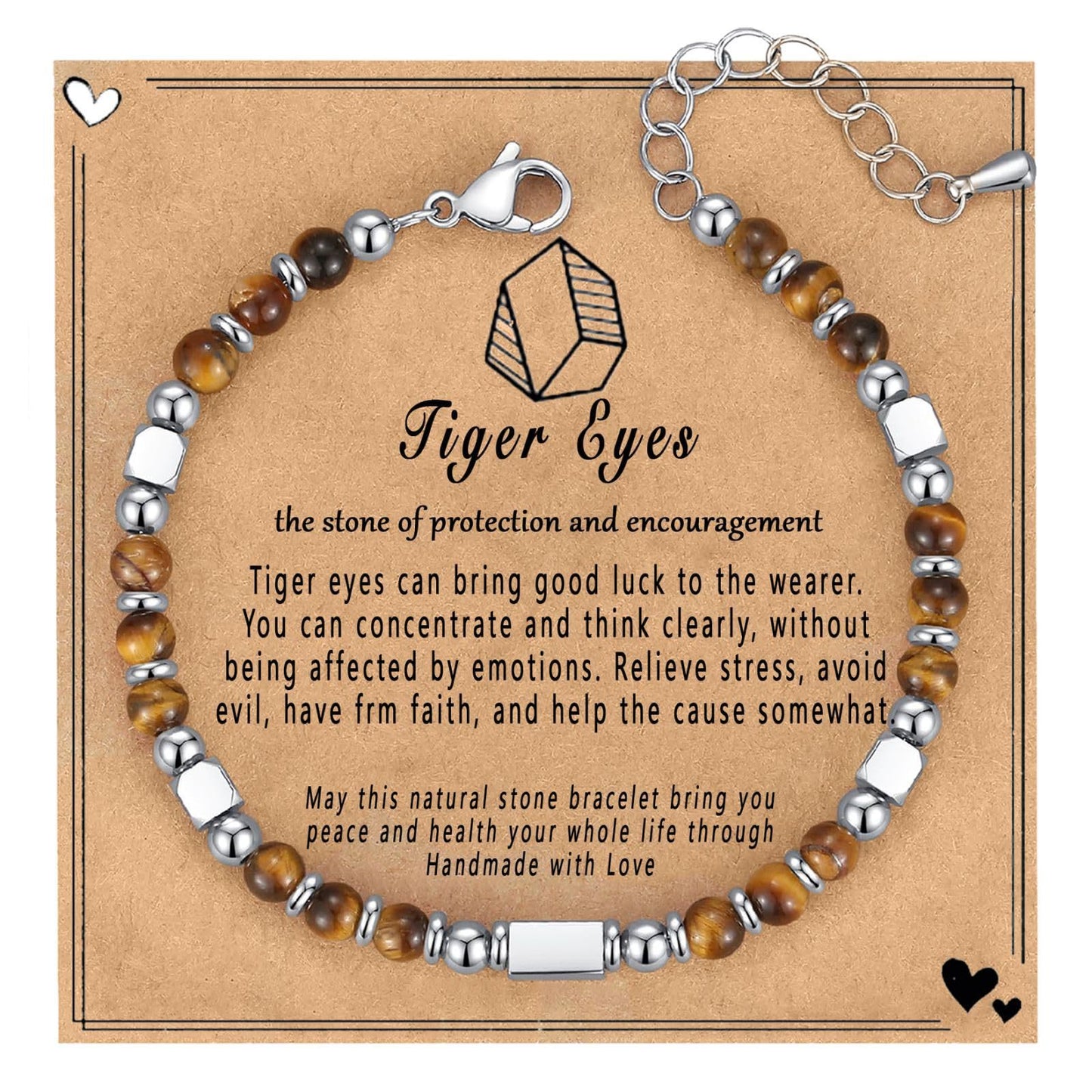 Geometric Square Zebra Print Stainless Steel Beaded Bracelet Unisex