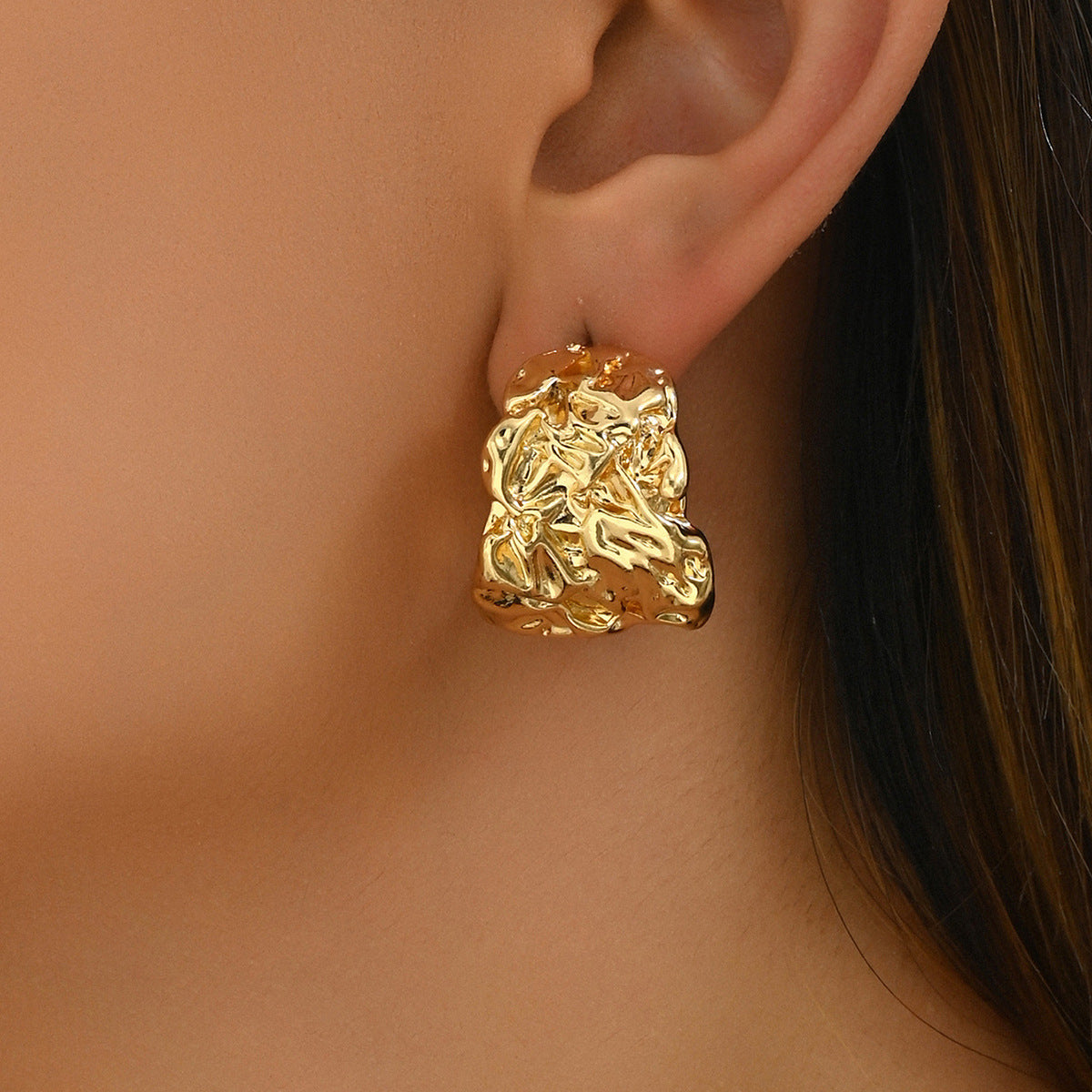 Pendientes de aleación con diseño geométrico, estilo "Sweet Forest", chapados y con detalles fruncidos para mujer