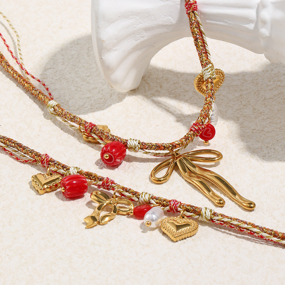 Geometric Butterfly Pendant Necklace in Stainless Steel with 18K Gold Plating and Tassel Detail for Women