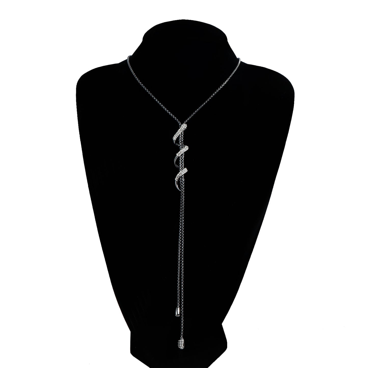 Sexy Rhinestone Inlaid Geometric Snake Pendant Alloy Plated Long Necklace for Women