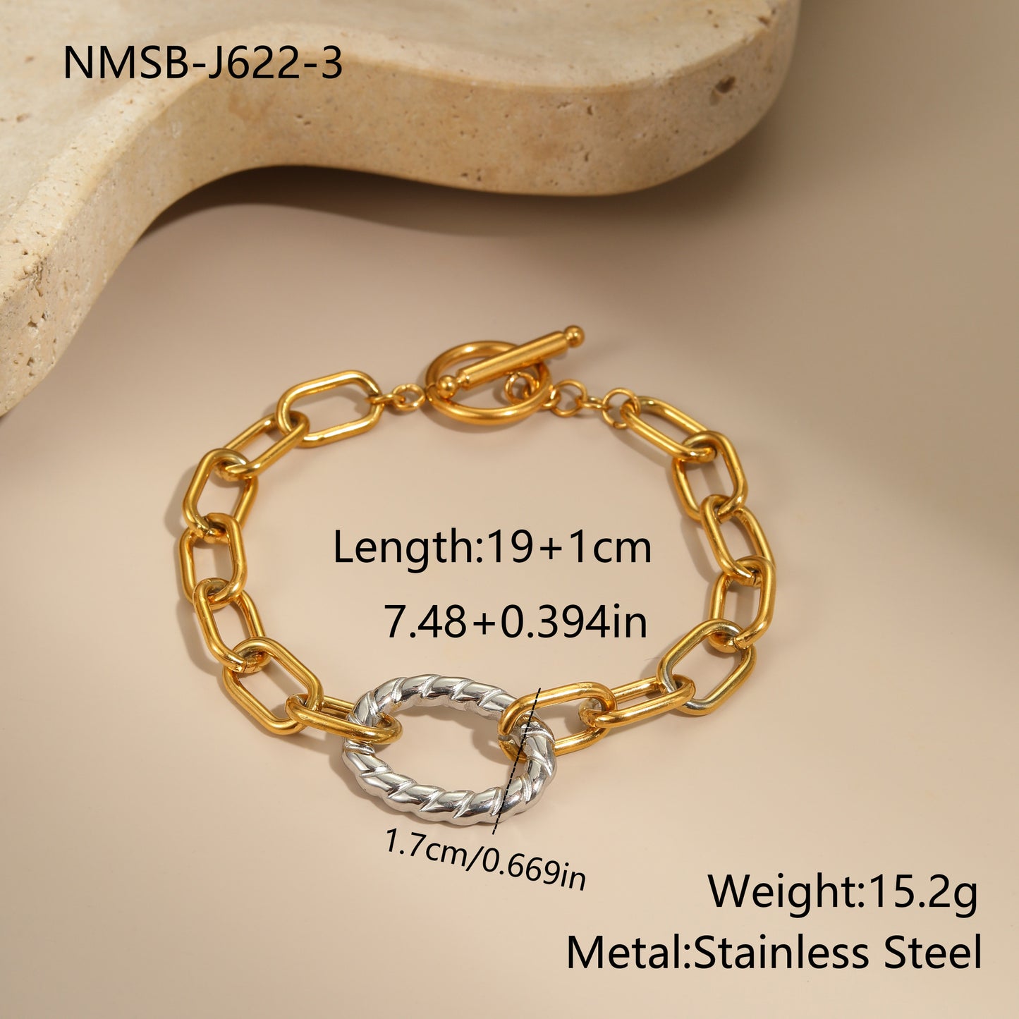 Fashionable Geometric Stainless Steel Necklace with 18K Gold and Silver Plated Finish for Women