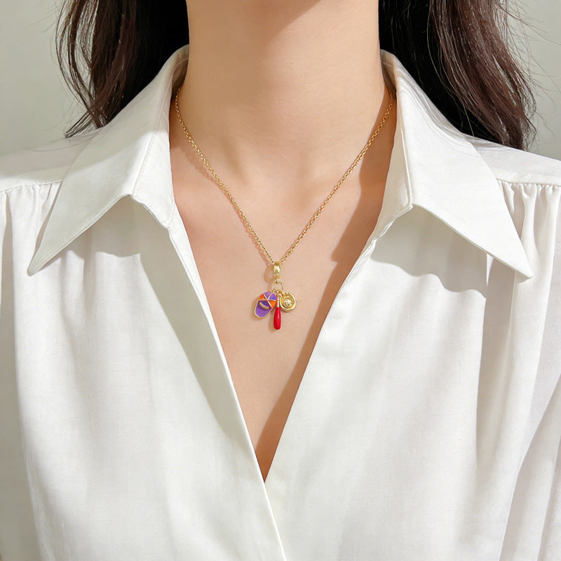 Sporty Sweet Geometric Drip Oil Rhinestone Titanium Steel Necklace for Unisex