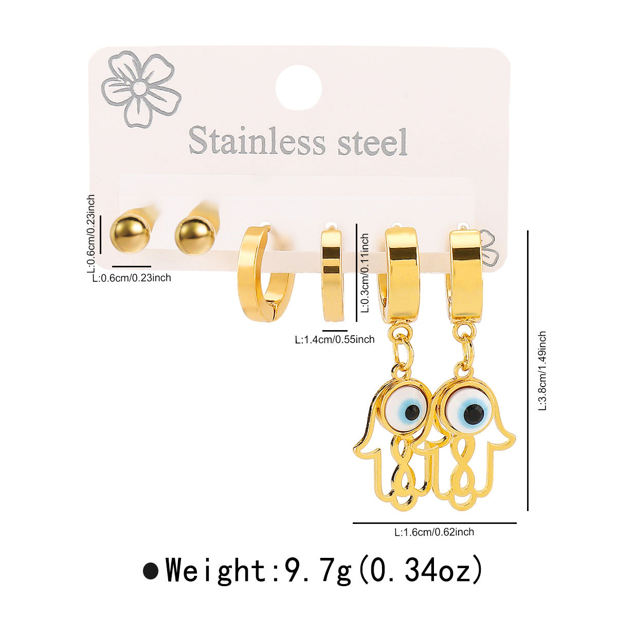 Pendientes de puño minimalistas de acero inoxidable con acabado de esmalte y diseño de ojo para mujer