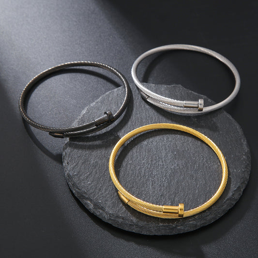 Adjustable Open Spiral Nail Stainless Steel Titanium Steel Cable Bracelet