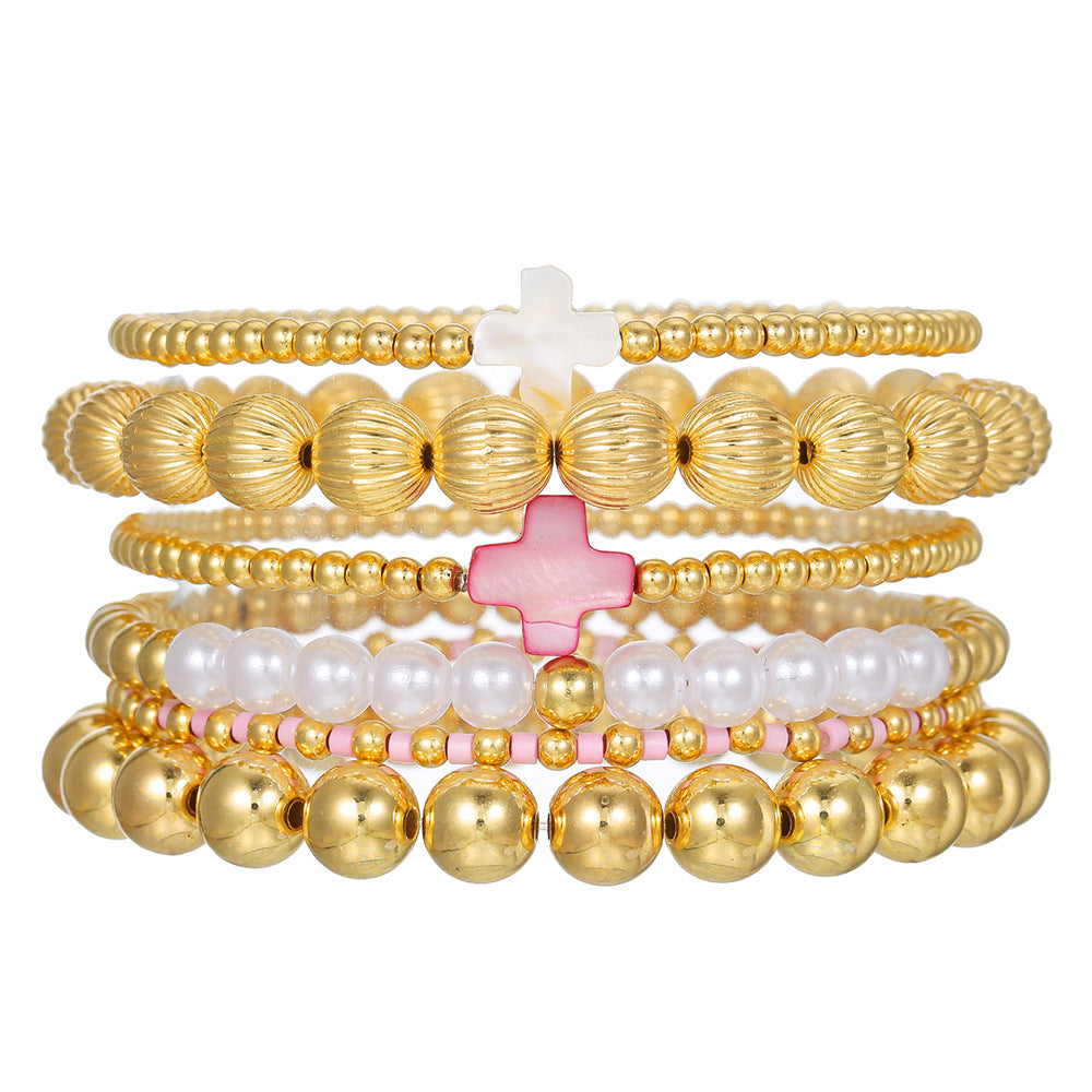 Geometric Cross Acrylic Bracelet with Pearl Inlay