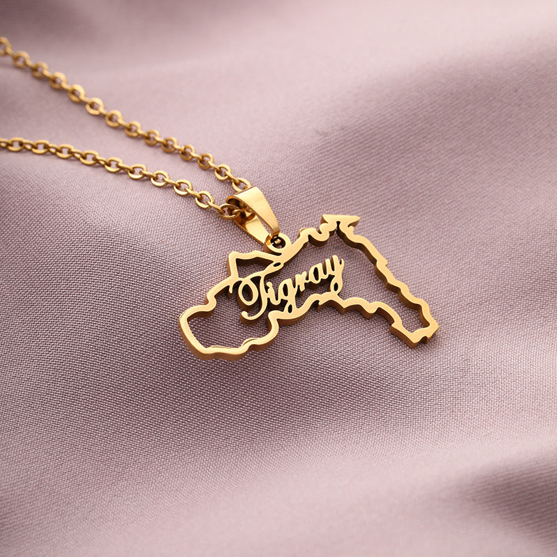 Collana con pendente in acciaio al titanio in stile etnico geometrico con catena a O in acciaio inossidabile galvanizzato per unisex