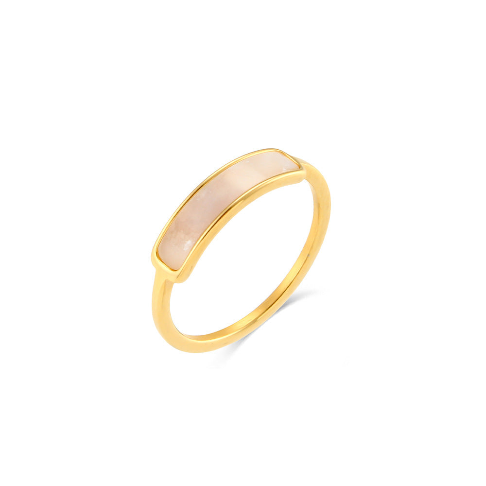 Minimalist Geometric Titanium Steel Ring with Gold Plating and Shell-Inspired Design for Women