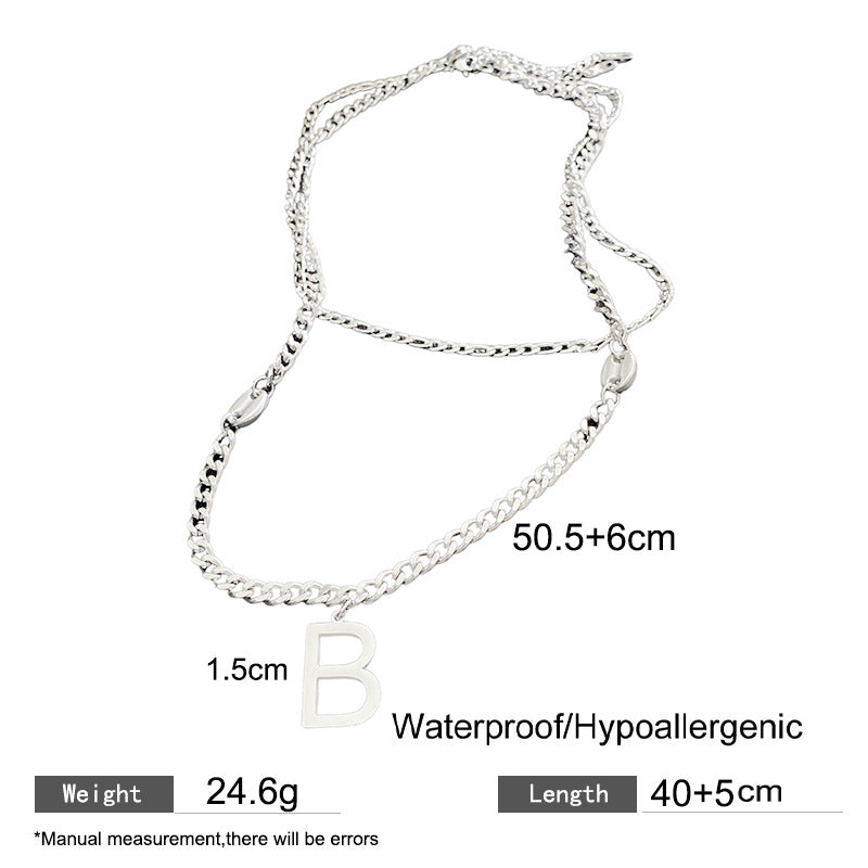 Minimalist Titanium Steel Letter B Layered Necklace Plated Pendant Chain Unisex Jewelry