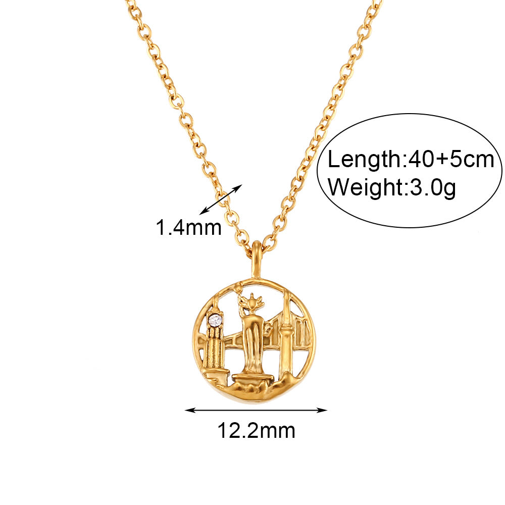Collana con ciondolo geometrico rotondo minimalista da donna in acciaio inossidabile con finitura placcata