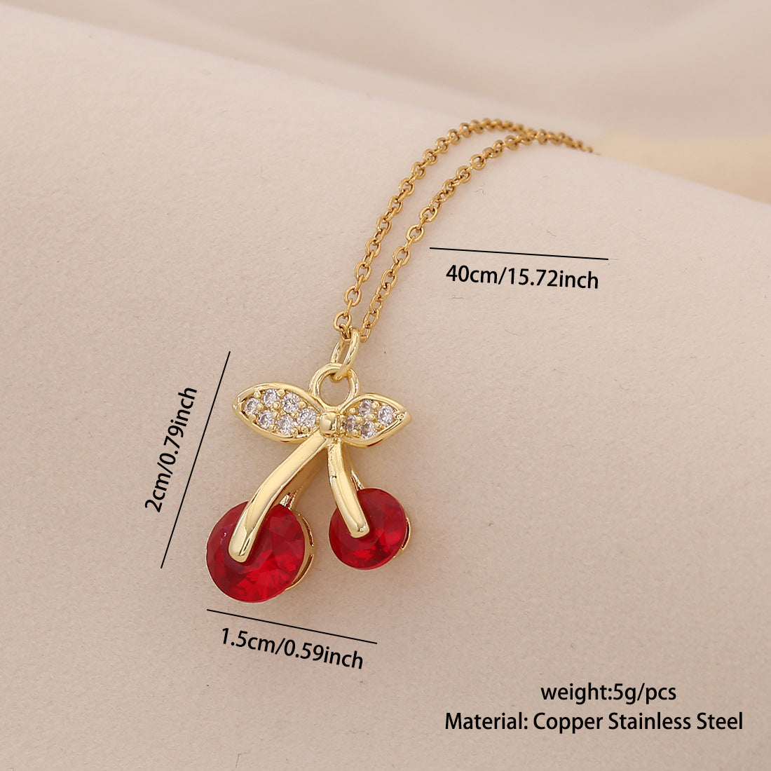 Bonito Collar Colgante de Fresa y Cereza para Mujer, Cadena en O de Acero Inoxidable con Acabado Esmaltado, Collar con Medallón en Forma de Fruta